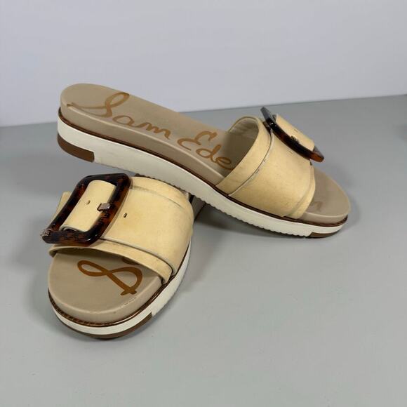 Sam Edelman Ariane Slide Platform Sandal Ivory Beige Tan Leather Women Size 10 - Picture 4 of 11